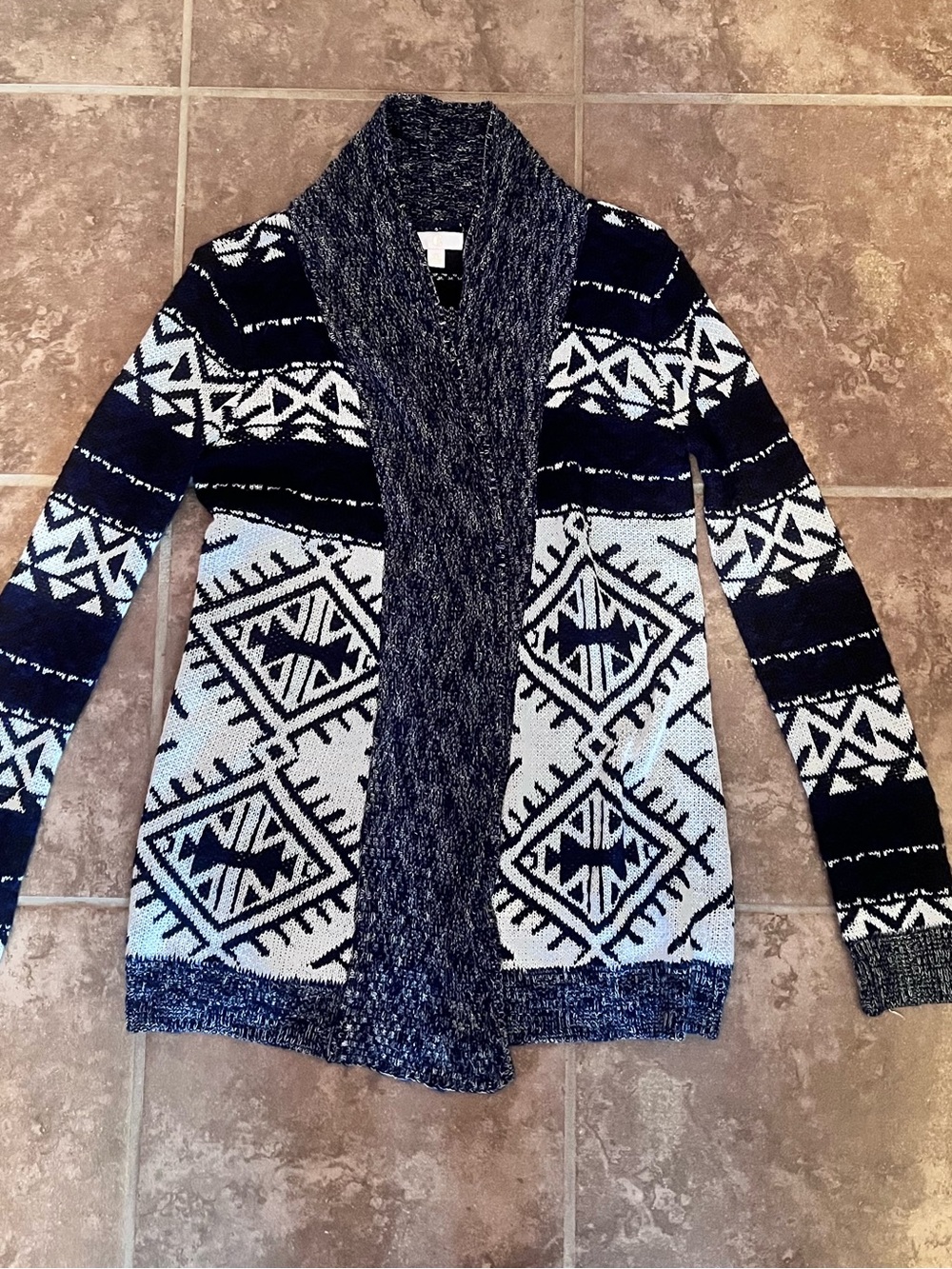 C Open-Front Aztec Cardigan Sweater - Black & White - Picture 1 of 4
